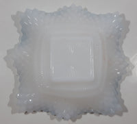 Vintage Indiana Style Sawtooth Edge Scalloped Iridescent Light Blue 7" x 7" Hobnail Milk Glass Candy Dish