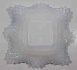 Vintage Indiana Style Sawtooth Edge Scalloped Iridescent Light Blue 7" x 7" Hobnail Milk Glass Candy Dish