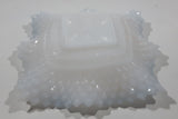 Vintage Indiana Style Sawtooth Edge Scalloped Iridescent Light Blue 7" x 7" Hobnail Milk Glass Candy Dish