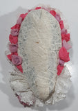 Vintage Woman Head Green Headband with Pink and White Doily Lace Bonnet