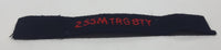 Royal Canadian Artillery Arched Shoulder Title 2SSM TRG BTY Black with Red Letters 3/4" x 5" Fabric Patch Badge