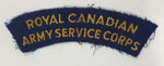 Royal Canadian Army Service Corps 1 1/4" x 4 3/4" Arched Shoulder Title Fabric Patch Badge