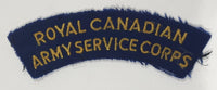 Royal Canadian Army Service Corps 1 1/4" x 4 3/4" Arched Shoulder Title Fabric Patch Badge