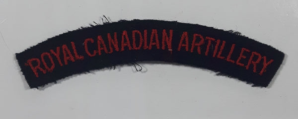 Royal Canadian Artillery Arched Shoulder Title Black with Red Letters 3/4" x 5" Fabric Patch Badge