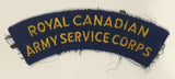 Royal Canadian Army Service Corps 1 1/4" x 4 3/4" Arched Shoulder Title Fabric Patch Badge