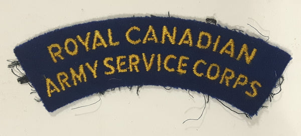 Royal Canadian Army Service Corps 1 1/4" x 4 3/4" Arched Shoulder Title Fabric Patch Badge