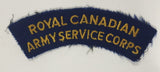 Royal Canadian Army Service Corps 1 1/4" x 4 3/4" Arched Shoulder Title Fabric Patch Badge