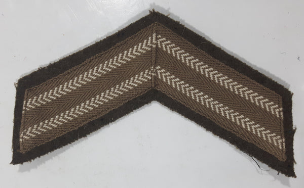 Vintage Canadian Army Corporal Rank Dull White Thread Chevron on Khaki and Dark Brown 3" x 5" Shoulder Fabric Patch Badge