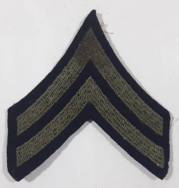 Vintage US Army Corporal Rank Dark Grey Thread Chevrons on Dark Blue 2 1/2" x 3 1/4" Shoulder Fabric Patch Badge