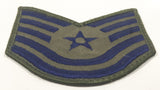 Vintage U.S. Air Force Technical Sergeant Dark Blue Thread on Olive Green 3 1/2" x 3 1/2" Fabric Patch Badge Insignia