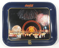 Vintage 1986 Enjoy Coca Cola Expo 86 Fireworks Dark Blue Metal Beverage Serving Tray