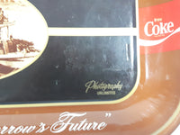 Vintage 1982 Coca-Cola Enjoy Coke Photography Unlimited 1882 1982 Brandon Manitoba Centennial Yesterday's Dream Tomorrow's Future Brown Metal Beverage Serving Tray