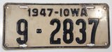 Vintage 1947 Iowa White with Black Letters Metal Vehicle License Plate Tag 9 - 2837