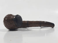 Antique Carved Engraved Brown Clay Pottery 5 1/2" Tobacco Pipe with Taurus Bull Metal Lid and Hanging Chain