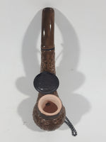 Antique Carved Engraved Brown Clay Pottery 5 1/2" Tobacco Pipe with Taurus Bull Metal Lid and Hanging Chain