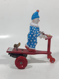 Vintage Roli Zoli Blue Clown with White Spots on Red Tricycle Bike 5 1/2" Tall Tin Metal Key Wind Up Toy Made in China