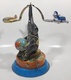 Vintage Elephant Carry Plane 10 1/2" Tall Tin Metal Key Wind Up Toy Made in China