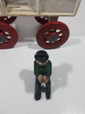 Vintage Fresh Milk Delivery Horse Drawn Wagon Carriage White and Red 11" Long Cast Iron Toy with Extra Driver