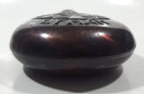 Antique 19th Century Lyman Deer and Foliage Design Bulb Shaped 7 1/4" Copper Metal Rifle Gun Powder Flask Bottle