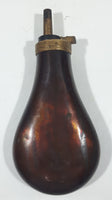 Antique 19th Century Lyman Deer and Foliage Design Bulb Shaped 7 1/4" Copper Metal Rifle Gun Powder Flask Bottle