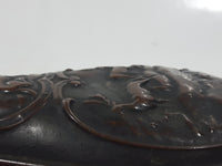 Antique 19th Century Deer Wildlife Hunting Dog Scene Design Bulb Shaped 7 3/4" Copper Metal Rifle Gun Powder Flask Bottle