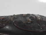 Antique 19th Century Deer Wildlife Hunting Dog Scene Design Bulb Shaped 7 3/4" Copper Metal Rifle Gun Powder Flask Bottle