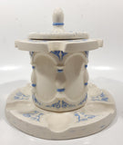 Antique Blue and White Tobacco Humidor Jar 6" Tall Raised Relief Ceramic Six Pipe Stand