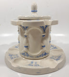 Antique Blue and White Tobacco Humidor Jar 6" Tall Raised Relief Ceramic Six Pipe Stand