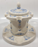 Antique Blue and White Tobacco Humidor Jar 6" Tall Raised Relief Ceramic Six Pipe Stand