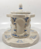 Antique Blue and White Tobacco Humidor Jar 6" Tall Raised Relief Ceramic Six Pipe Stand