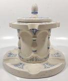 Antique Blue and White Tobacco Humidor Jar 6" Tall Raised Relief Ceramic Six Pipe Stand