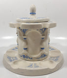 Antique Blue and White Tobacco Humidor Jar 6" Tall Raised Relief Ceramic Six Pipe Stand