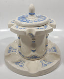 Antique Blue and White Tobacco Humidor Jar 6" Tall Raised Relief Ceramic Six Pipe Stand