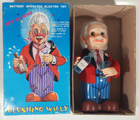 Vintage 1960s Blushing Willy Animated Bartender Tin Litho 10 1/4" Tall Battery Operated Electro Toy with Original Box