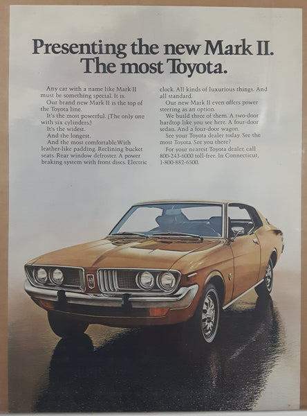 1972 Toyota Mark II 8 1/8 x 11 1/8" Magazine Print Ad