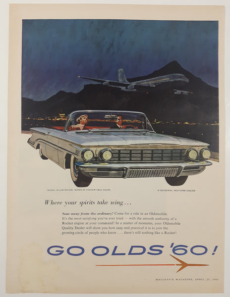 1960 Oldsmobile Super 88 Convertible Coupe 10" x 13 3/4" Magazine Print Ad