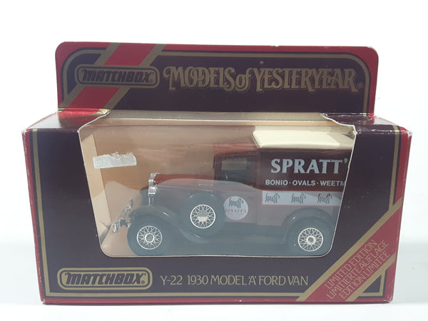 Vintage Matchbox Models of Yesteryear Y-22 1930 Model 'A' Ford Van Spratt's Bonio Ovals Weetmeet Brown and Black Die Cast Toy Car Vehicle New in Box