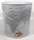 2012 Rilakkuma Japanese Brown Bear Cartoon Character World Map Paris France Travel French Themed 6 3/4" Tall Tin Metal Coin Bank Canister