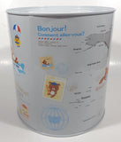 2012 Rilakkuma Japanese Brown Bear Cartoon Character World Map Paris France Travel French Themed 6 3/4" Tall Tin Metal Coin Bank Canister