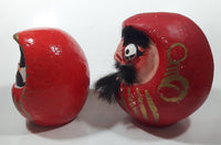 Pair of Japanese Paper Mache Daruma Dolls 5 1/4" Tall and 6 1/2" Tall