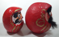 Pair of Japanese Paper Mache Daruma Dolls 5 1/4" Tall and 6 1/2" Tall