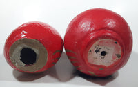 Pair of Japanese Paper Mache Daruma Dolls 5 1/4" Tall and 6 1/2" Tall