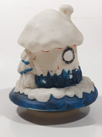 1998 Y. D. CO. Santa Claus White and Blue Snow Covered Round House 5 1/2" Tall Plastic Wind Up Rotating Musical Ornament