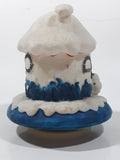 1998 Y. D. CO. Santa Claus White and Blue Snow Covered Round House 5 1/2" Tall Plastic Wind Up Rotating Musical Ornament