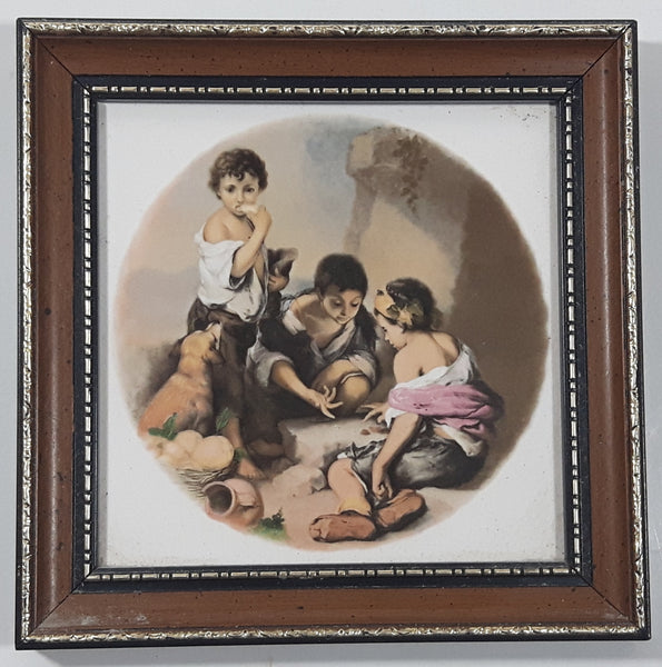 Vintage Ceramic Art Treasures "Young Boys Playing Dice" by Bartolomé Esteban Murillo, 1675 5" x 5" Framed Ceramic Art Tile