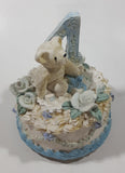 4th Birthday Cake Teddy Bear and Flower Themed 4" Tall Resin Wind Up Music Box