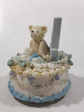 4th Birthday Cake Teddy Bear and Flower Themed 4" Tall Resin Wind Up Music Box