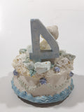 4th Birthday Cake Teddy Bear and Flower Themed 4" Tall Resin Wind Up Music Box