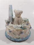 4th Birthday Cake Teddy Bear and Flower Themed 4" Tall Resin Wind Up Music Box