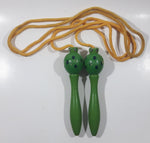 Vintage Wood Handle Skipping Jump Rope Painted Green with Black Spots and Eyes 62" Long